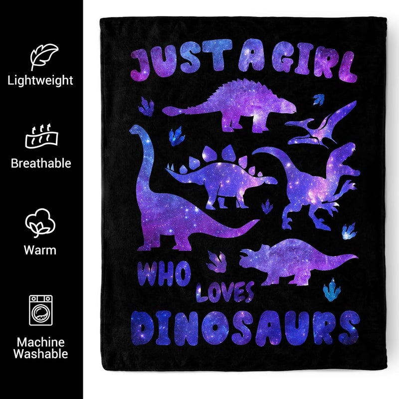 Levens Dinosaur Blanket Gifts for Girls Kids Women Plush Just A Girl Who Loves Dinosaurs Soft Throw Dino Sheet Jurassic Animal Lovers Gifts Lightweight Flannel Blankets for Couch Bed 60"x50" - Image 5